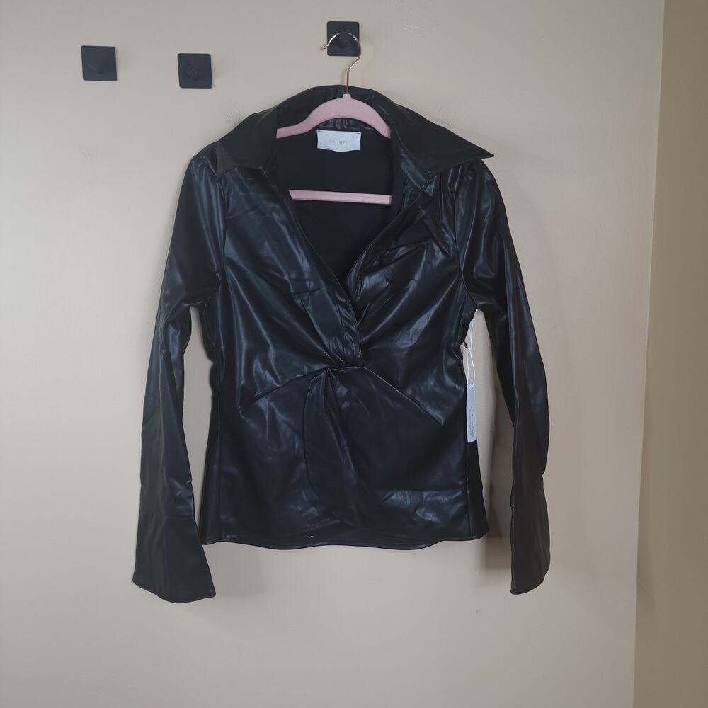 SIX/FIFTY Black Faux Leather Glamour Top Size M